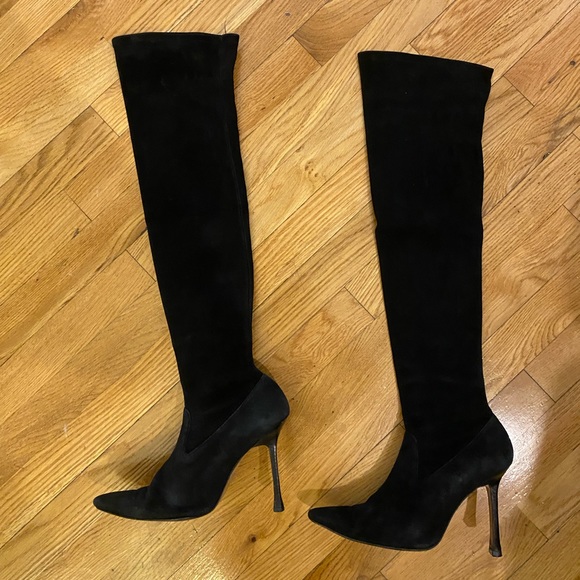 Manolo Blahnik Shoes - Manolo Blahnik Pascalarehi Black Suede Over the Knee Boot